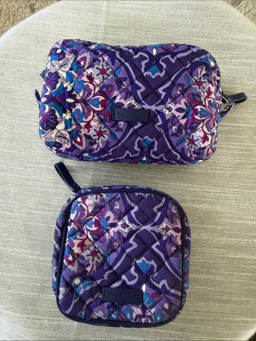 Vera Bradley Purple Quilted Floral Cosmetic and Jewelry Bag Duo